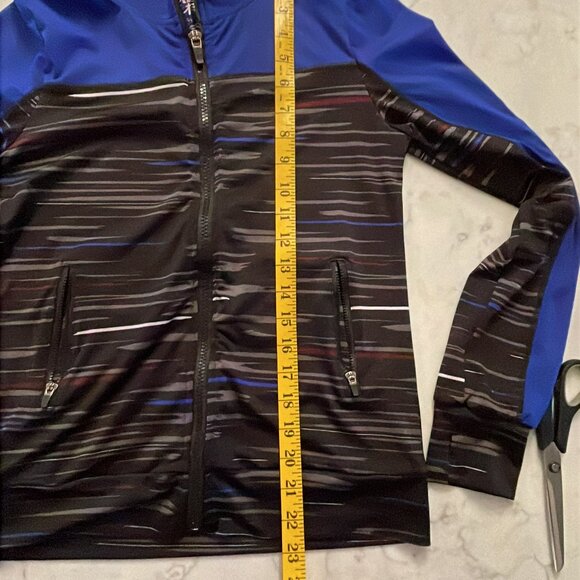 Active wear Royal Blue Gray stripe Urban zip up Sweater Girls Size L  - 14/16 - Picture 12 of 13